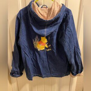 Vintage Disney Store M Jacket Jean Zip Front Winnie Pooh Coat Embroidered Hoodie